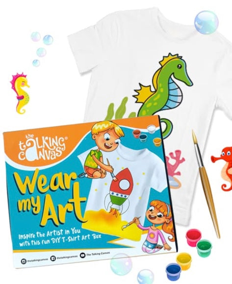 Wear My Art DIY Kit – Kids T-Shirt- Sea Horse Stencil